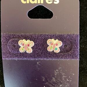 Claire's Sterling Silver Pink and Green Flower Studs